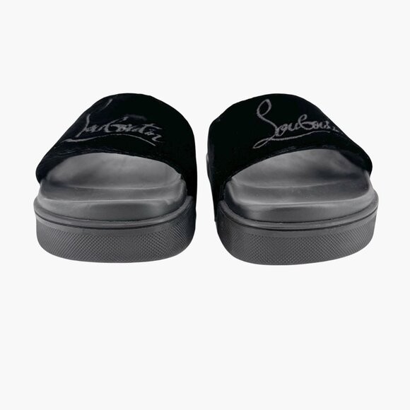Christian Louboutin 'Navy Pool' Slide Sandals Size 37 US 7 Black Velvet Logo 27 - Picture 6 of 12